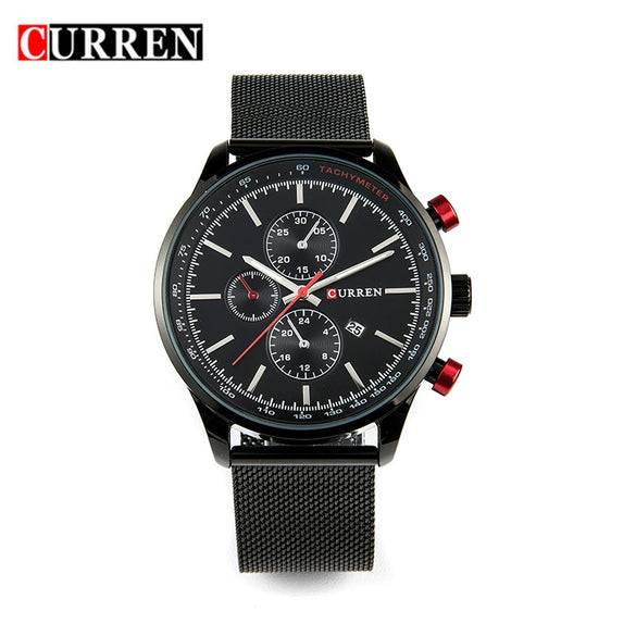 Wholesale Men's Business Stainless Steel Round Quartz Watch With Calendar And Mesh Strap