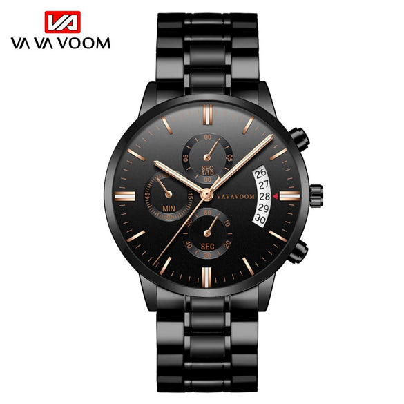 Wholesale Men's Business Stainless Steel Watch With Blue Face And Silver Chain And Round Dial
