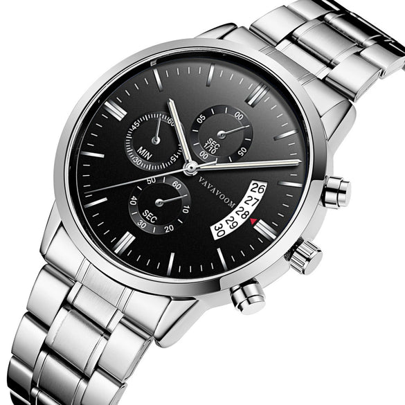 Wholesale Men's Business Stainless Steel Watch With Blue Face And Silver Chain And Round Dial