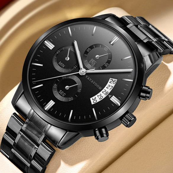 Wholesale Men's Business Stainless Steel Watch With Blue Face And Silver Chain And Round Dial