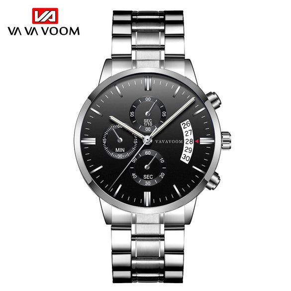 Wholesale Men's Business Stainless Steel Watch With Blue Face And Silver Chain And Round Dial