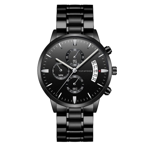 Wholesale Men's Business Stainless Steel Watch With Blue Face And Silver Chain And Round Dial