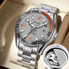 Wholesale Men's Business Style Automatic Hollow Movement Alloy Watch With Luminous Calendar Round Dial And Stainless Steel Butterfly Buckle Waterproof
