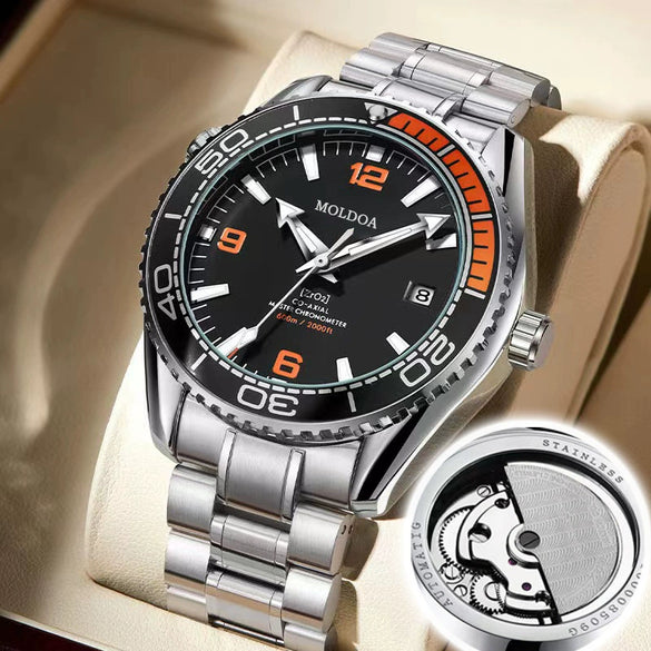 Wholesale Men's Business Style Automatic Hollow Movement Alloy Watch With Luminous Calendar Round Dial And Stainless Steel Butterfly Buckle Waterproof