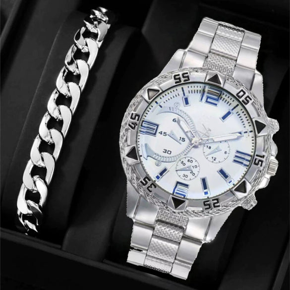 Wholesale Men's Business Style Round Dial Alloy Case And Band Quartz Watch