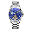 Wholesale Men's Casual Automatic Pure Mechanical Watch With Large Flywheel Skeleton Design Alloy Case Genuine Leather Strap Sapphire Crystal Glass Mirror Round Dial Waterproof