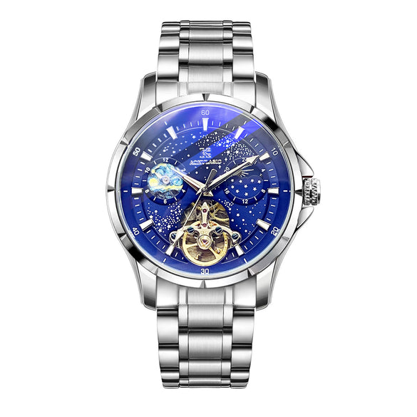 Wholesale Men's Casual Automatic Pure Mechanical Watch With Large Flywheel Skeleton Design Alloy Case Genuine Leather Strap Sapphire Crystal Glass Mirror Round Dial Waterproof