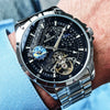 Wholesale Men's Casual Automatic Pure Mechanical Watch With Large Flywheel Skeleton Design Alloy Case Genuine Leather Strap Sapphire Crystal Glass Mirror Round Dial Waterproof