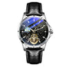 Wholesale Men's Casual Automatic Pure Mechanical Watch With Large Flywheel Skeleton Design Alloy Case Genuine Leather Strap Sapphire Crystal Glass Mirror Round Dial Waterproof