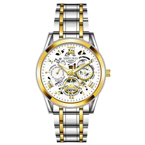 Wholesale Men's Casual Hollow Fashion Calendar Quartz Watch With Alloy Case And Stainless Steel Band