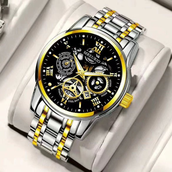 Wholesale Men's Casual Hollow Fashion Calendar Quartz Watch With Alloy Case And Stainless Steel Band