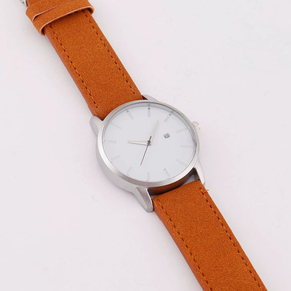 Wholesale Men's Casual Quartz Watch With Round Dial Alloy Case Imitation Leather Strap And Stainless Steel Buckle
