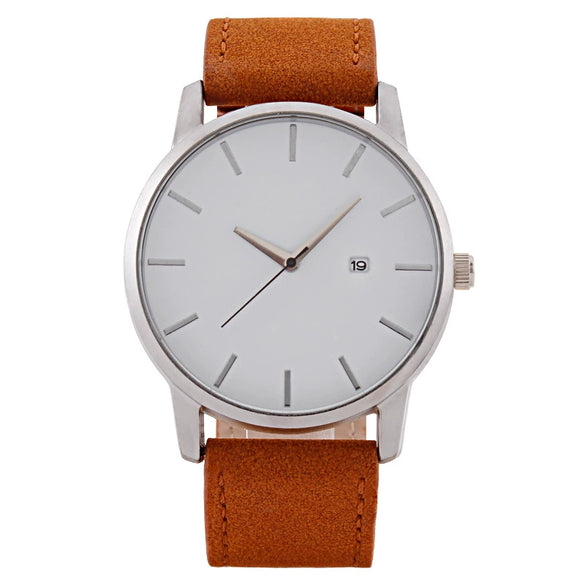 Wholesale Men's Casual Quartz Watch With Round Dial Alloy Case Imitation Leather Strap And Stainless Steel Buckle