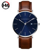 Wholesale Men's Casual Waterproof Quartz Watch With Round Dial Stainless Steel Clasp Genuine Leather Strap Metal Case And Mineral Strengthened Glass Mirror