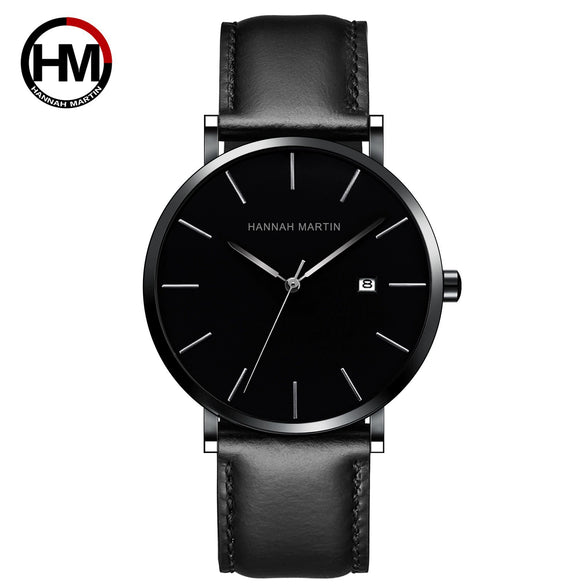 Wholesale Men's Casual Waterproof Quartz Watch With Round Dial Stainless Steel Clasp Genuine Leather Strap Metal Case And Mineral Strengthened Glass Mirror
