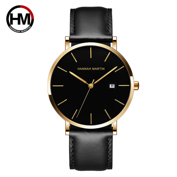 Wholesale Men's Casual Waterproof Quartz Watch With Round Dial Stainless Steel Clasp Genuine Leather Strap Metal Case And Mineral Strengthened Glass Mirror