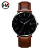 Wholesale Men's Casual Waterproof Quartz Watch With Round Dial Stainless Steel Clasp Genuine Leather Strap Metal Case And Mineral Strengthened Glass Mirror