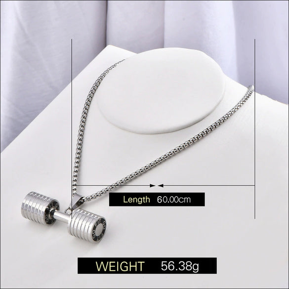 Wholesale Men's Dumbbell Necklace With Joker Pendant Titanium Steel Geometric Diamond Design
