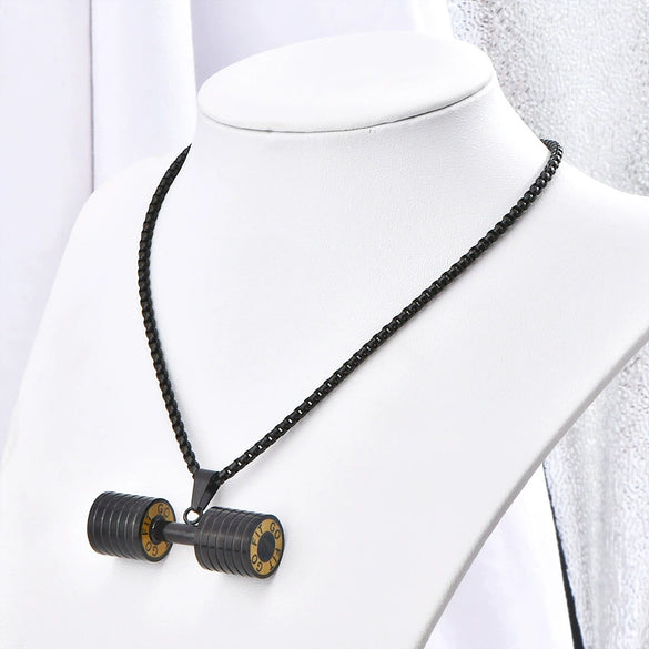 Wholesale Men's Dumbbell Necklace With Joker Pendant Titanium Steel Geometric Diamond Design