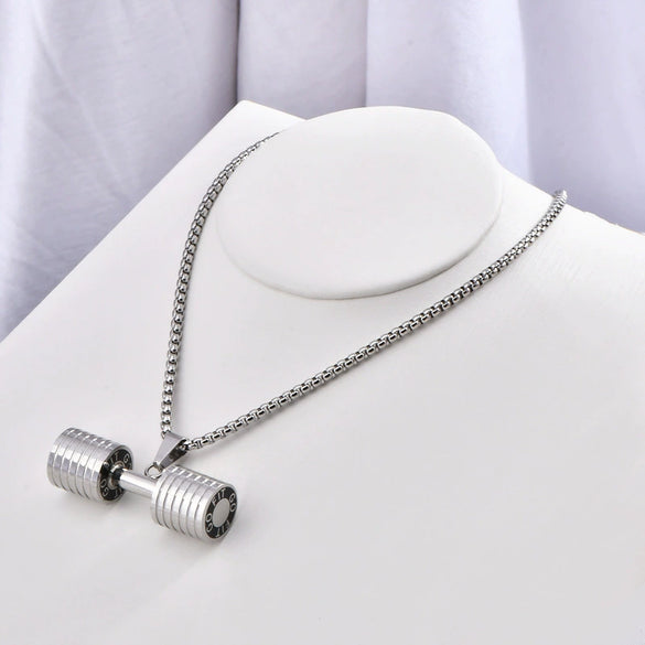 Wholesale Men's Dumbbell Necklace With Joker Pendant Titanium Steel Geometric Diamond Design