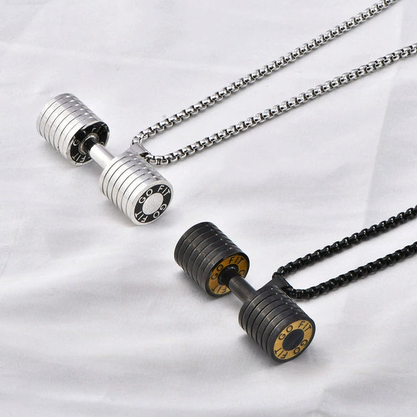 Wholesale Men's Dumbbell Necklace With Joker Pendant Titanium Steel Geometric Diamond Design
