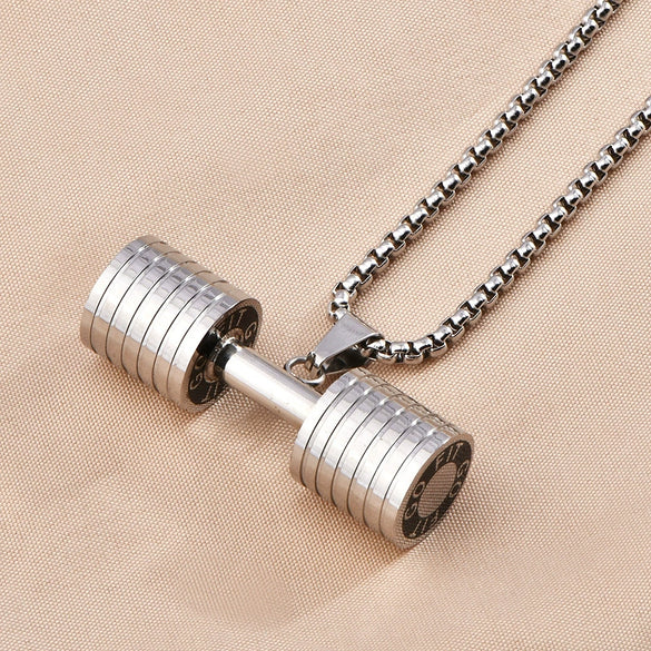 Wholesale Men's Dumbbell Necklace With Joker Pendant Titanium Steel Geometric Diamond Design
