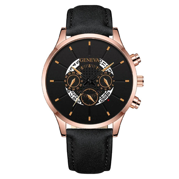 Wholesale Men's Fashion Alloy Case Leather Strap Round Dial Quartz Watch