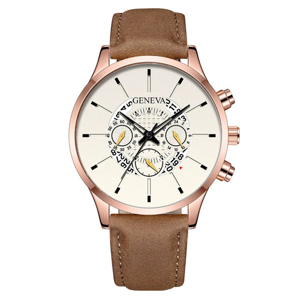 Wholesale Men's Fashion Alloy Case Leather Strap Round Dial Quartz Watch