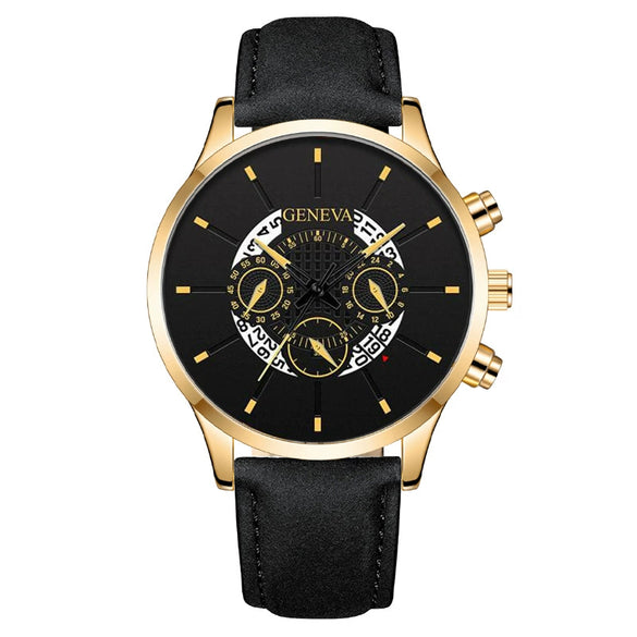 Wholesale Men's Fashion Alloy Case Leather Strap Round Dial Quartz Watch