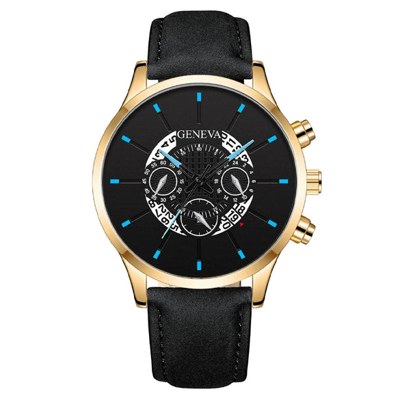 Wholesale Men's Fashion Alloy Case Leather Strap Round Dial Quartz Watch