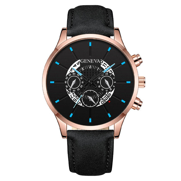 Wholesale Men's Fashion Alloy Case Leather Strap Round Dial Quartz Watch