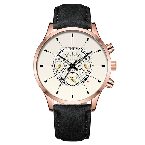 Wholesale Men's Fashion Alloy Case Leather Strap Round Dial Quartz Watch