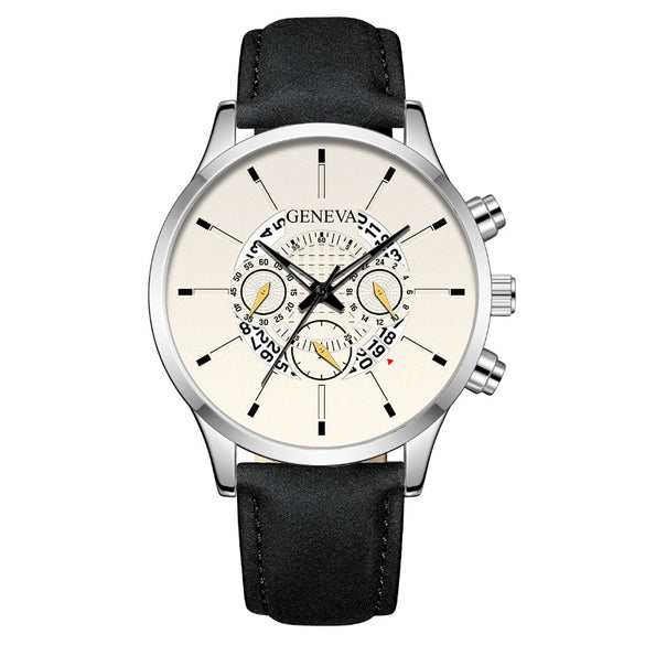 Wholesale Men's Fashion Alloy Case Leather Strap Round Dial Quartz Watch