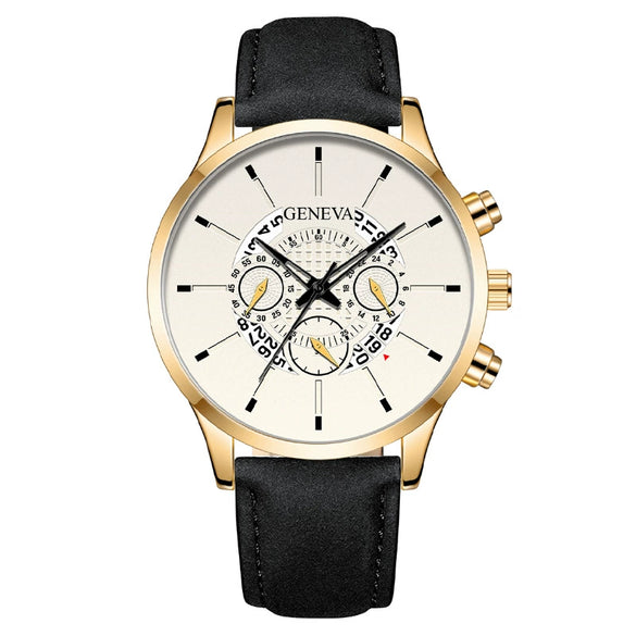 Wholesale Men's Fashion Alloy Case Leather Strap Round Dial Quartz Watch