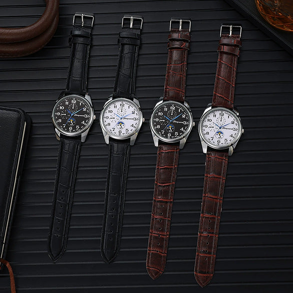 Wholesale Men's Fashion Belt Quartz Watch With Alloy Case Pu Leather Strap Stainless Steel Buckle And Round Dial