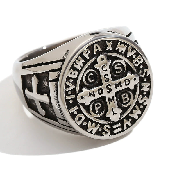 Wholesale Men's Fashion Geometric Stainless Steel 18K Gold Plated Ring With Letter And Number Patterns