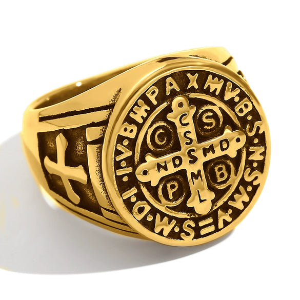 Wholesale Men's Fashion Geometric Stainless Steel 18K Gold Plated Ring With Letter And Number Patterns