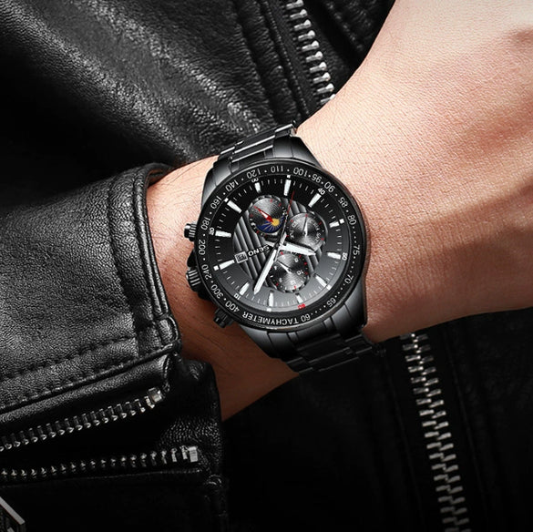 Wholesale Men's Fashion Quartz Watches With Luminous Calendar Waterproof Round Dial Alloy Case And Strap Stainless Steel Clasp Coated Glass Mirror Printed Logo Spiral Crown