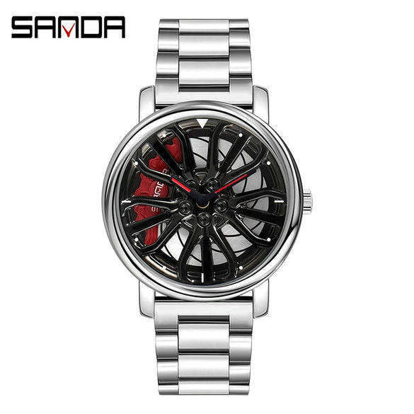 Wholesale Men's Fashionable Cut Out Quartz Watch Alloy Case Stainless Steel Band Round Dial