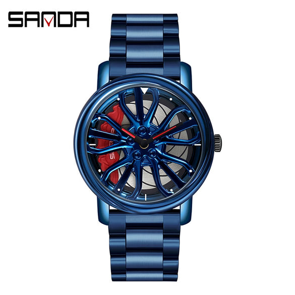 Wholesale Men's Fashionable Cut Out Quartz Watch Alloy Case Stainless Steel Band Round Dial