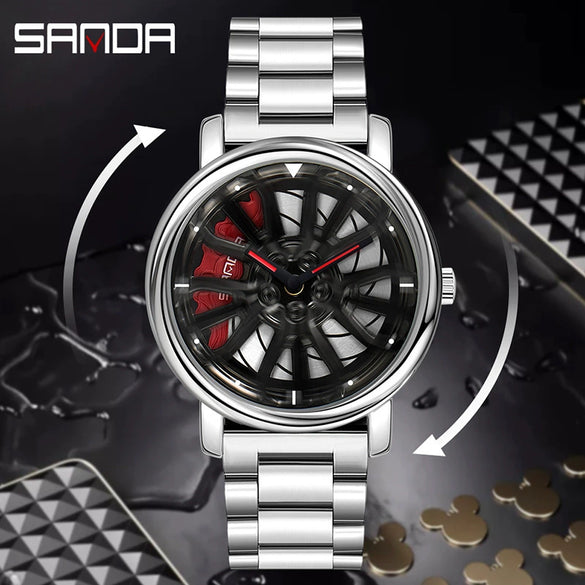 Wholesale Men's Fashionable Cut Out Quartz Watch Alloy Case Stainless Steel Band Round Dial