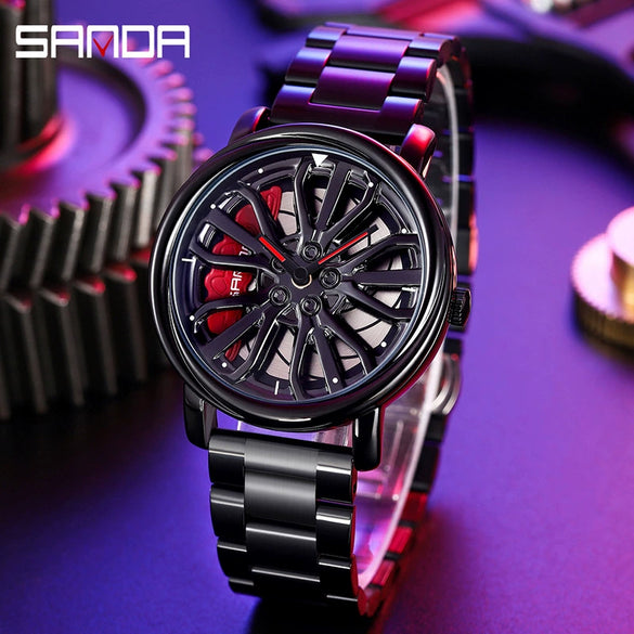 Wholesale Men's Fashionable Cut Out Quartz Watch Alloy Case Stainless Steel Band Round Dial