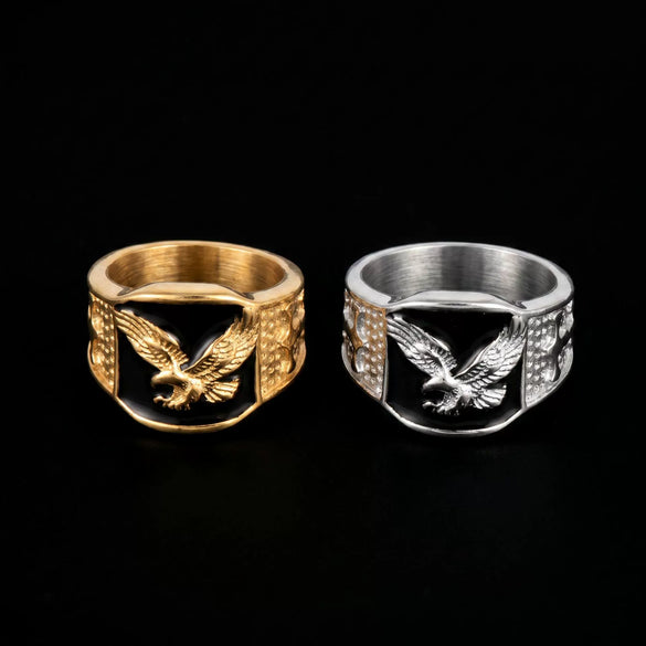 Wholesale Men's Flying Eagle Ring 304 Stainless Steel Electroplated Light Luxury Black Gold Design