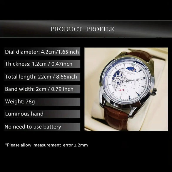 Wholesale Men's Fully Automatic Mechanical Watch With Round Dial Alloy Case Genuine Leather Strap Stainless Steel Buckle Mineral Reinforced Glass Mirror