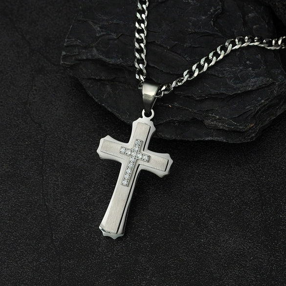 Wholesale Men's Geometric Cross Titanium Steel Electroplated Pearl Chain Necklace