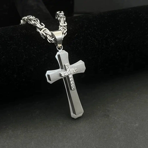 Wholesale Men's Geometric Titanium Steel Necklace Set With Diamonds Cuban Accessories