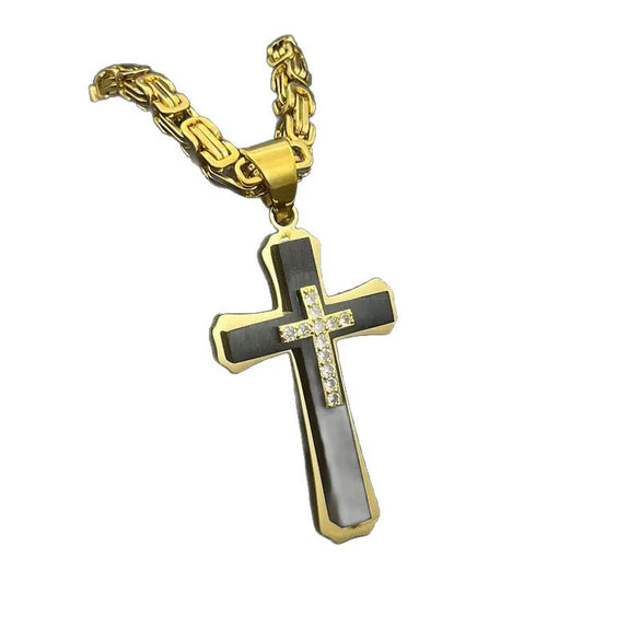 Wholesale Men's Geometric Titanium Steel Necklace Set With Diamonds Cuban Accessories