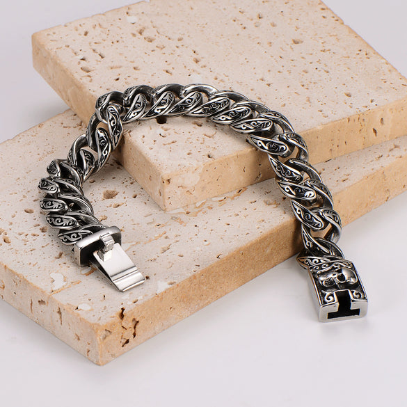 Wholesale Men's Handmade Distressed Geometric Stainless Steel Electroplated Wild Totem Bracelet Hand Jewelry