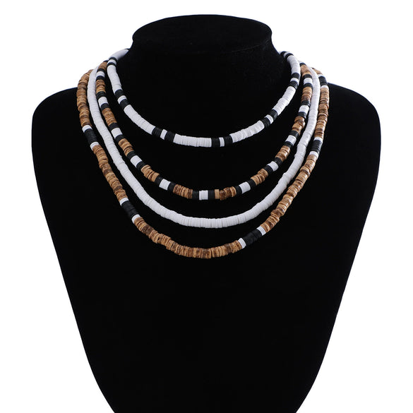 Wholesale Men's Handmade Wooden Beads Hip Hop Style Clavicle Necklace