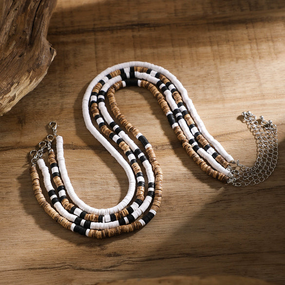 Wholesale Men's Handmade Wooden Beads Hip Hop Style Clavicle Necklace